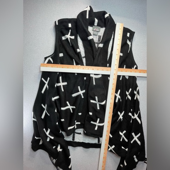 Dots Knit Long Sleeveless Cardigan Cross Sweater | Black | Size Small - Picture 7 of 8